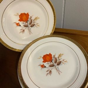 American Limoges Triumph Vermillion Rose Salad Plates 22-k Gold Set of 6